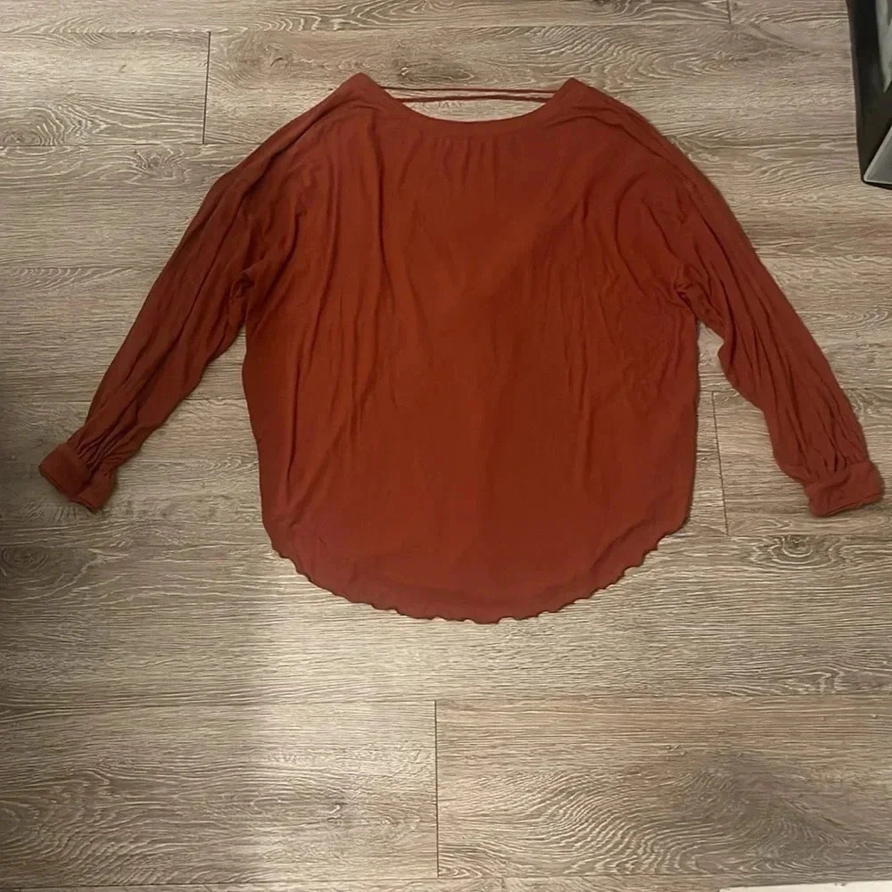 FREE PEOPLE Shimmy Shake Top Ribbed Burnt Orange Long Sleeve Open Back Small S - Picture 3 of 8